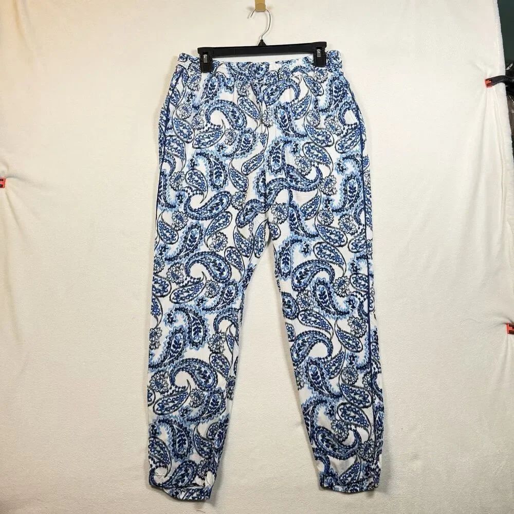 Lauren Ralph Lauren Blue White Paisley Jogger Pants Womens 6 Pull On Viscose